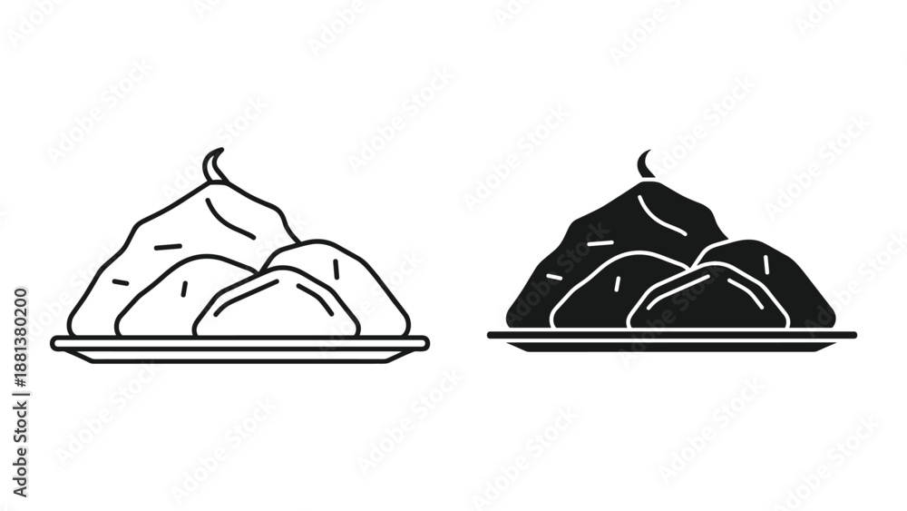 Fototapeta premium Dumplings on a plate in black and white illustration