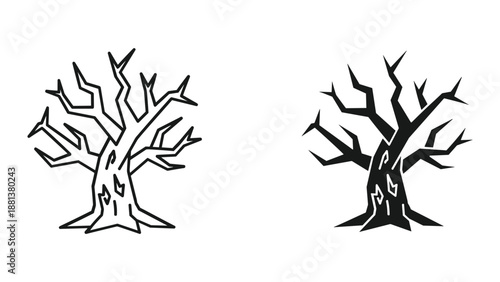 Bare tree silhouettes with different shading techniques