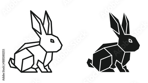 Geometric rabbit illustration in black and white