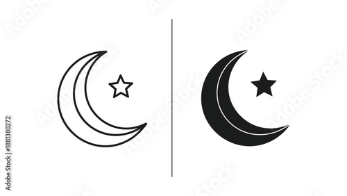 Crescent moon and star symbol in two different styles