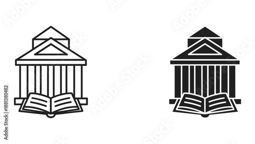 Library icon set with book and columns