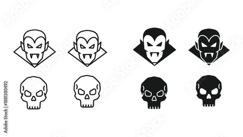 Vampire and skull icons set in different styles