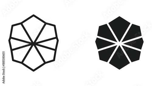 Black and white umbrella icon set on white background