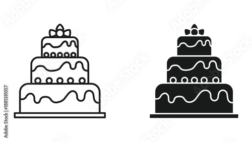Simple black and white wedding cake illustration