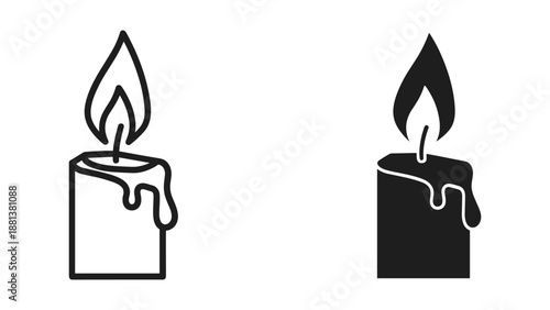 Candle icon set with flame in different styles