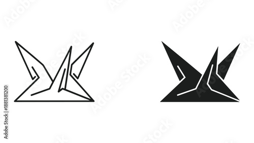 Simple origami crane icon set