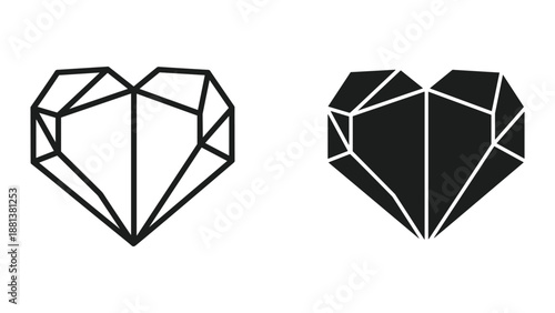 Black and white heart shape diamond icon