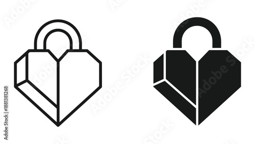 Heart shaped padlock icon set
