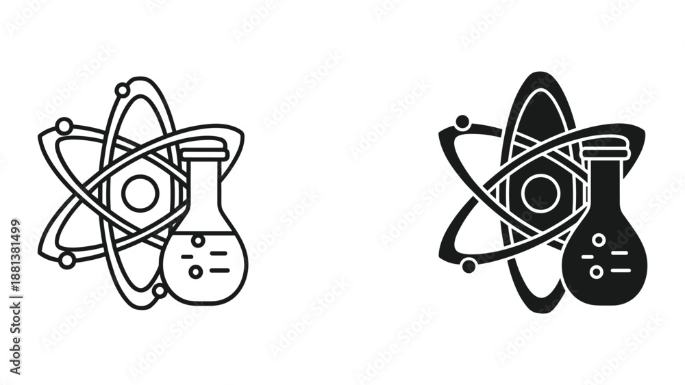 Fototapeta premium Science and chemistry concept with atom and flask