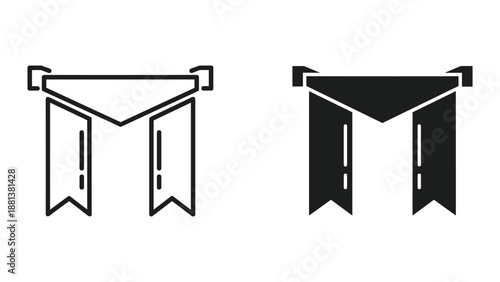 Simple black and white pennant banner icon set