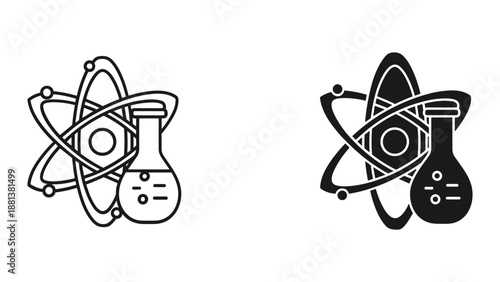 Science and chemistry concept with atom and flask