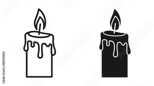 Candle illustration with melting wax in black and white