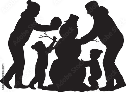 Silhouette of family with children and elderly person