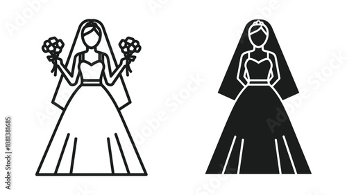 Bride illustration with wedding dress and bouquet
