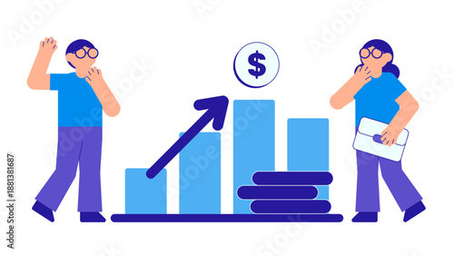 Business team monitoring a rising bar chart showing positive financial trends and increasing profit margins