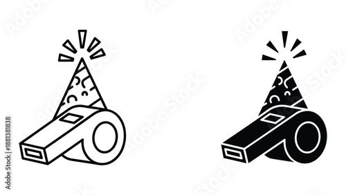 Party whistle with party hat icon