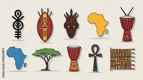 Vibrant African Cultural Icons and Symbols Representing Heritage and Identity