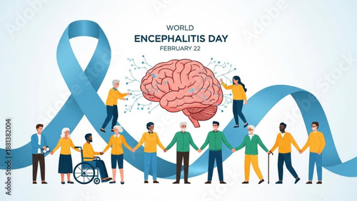 People of different abilities unite for World Encephalitis Day on February 22nd, graphic illustration