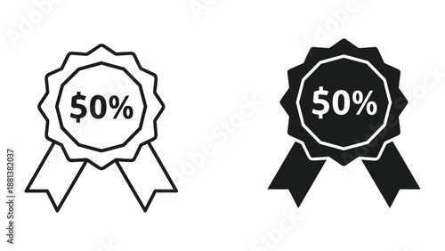Fifty percent off sale badge icon set
