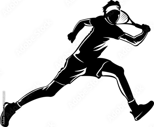 Silhouette Tennis Player Hitting Forehand Shot.