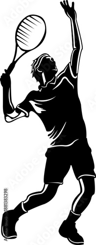 Silhouette Tennis Player Hitting Forehand Shot.