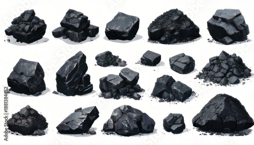 Collection of Coal Pieces - A Detailed Vector Illustration.
