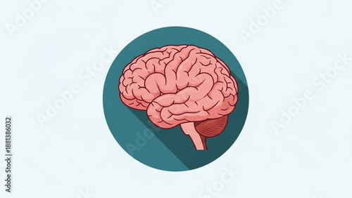 A vector graphic illustration of a human brain in a circular frame