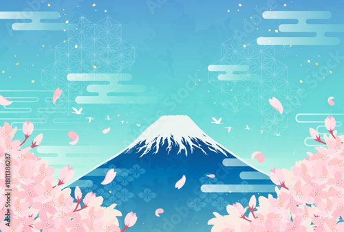 桜と富士山のイラスト_横2