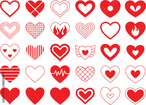 Red Heart Symbols Collection Vector Icon Set
