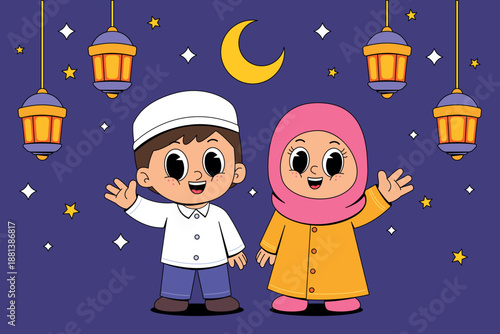 Happy Muslim Kids Celebrating Ramadan