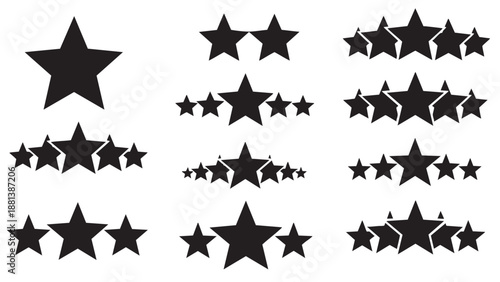 Collection of various star shapes and geometric star designs isolated