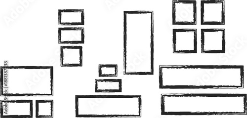 Collection of empty picture frames layout for gallery wall display template