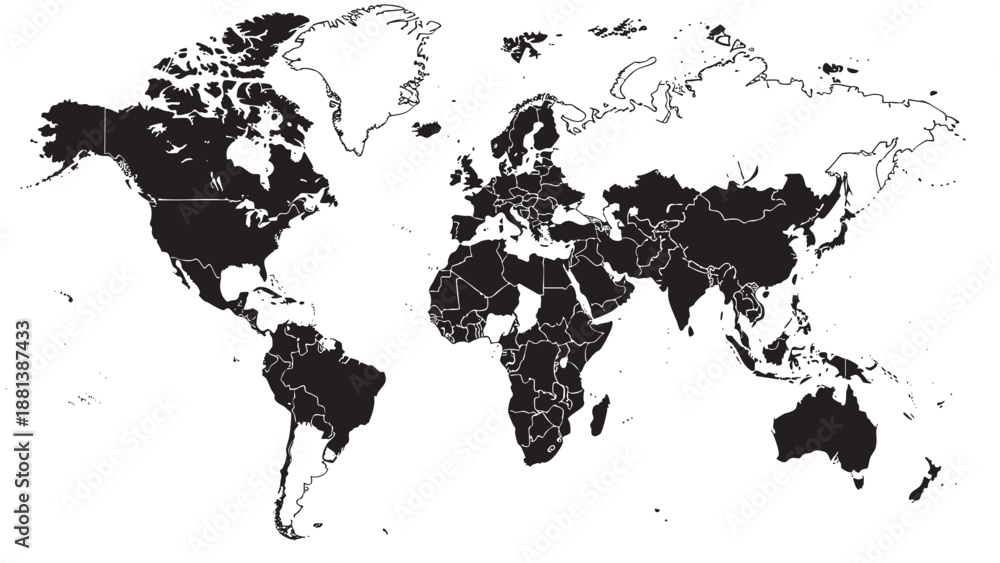 Obraz premium Silhouette map of world countries isolated on transparent background