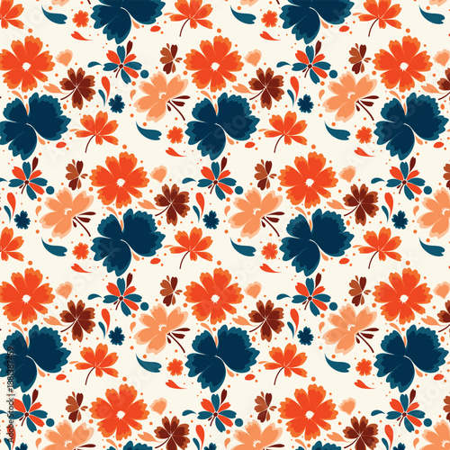 Vibrant handdrawn floral seamless repeat pattern