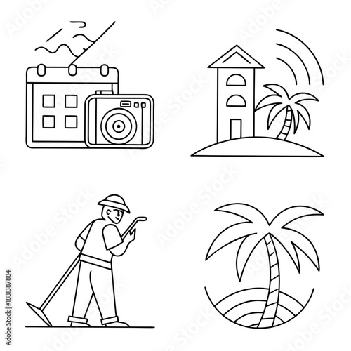 Minimal Line Icon Setr  White Background Vector Icon Illustration