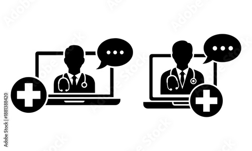 Telehealth online doctor consultation icon glyph vector