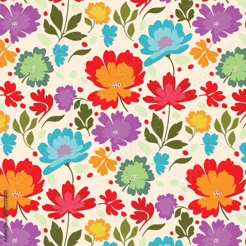 Vibrant floral bloom seamless pattern