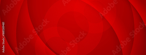 Intense red abstract background featuring elegant curved layers and circular line textures