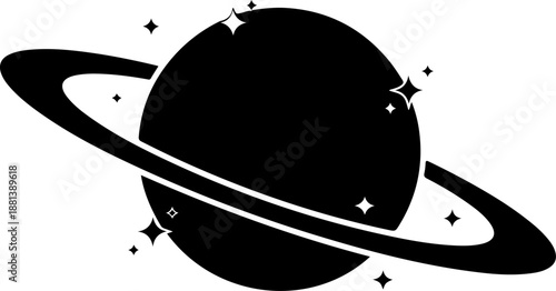 Vintage saturn with sparkle silhouette vector illustration