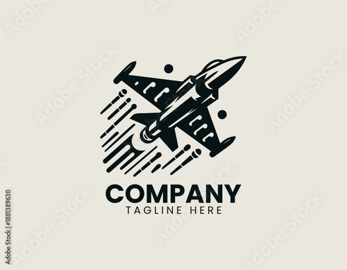 black vector logo illustration of a fighter plane bomber.