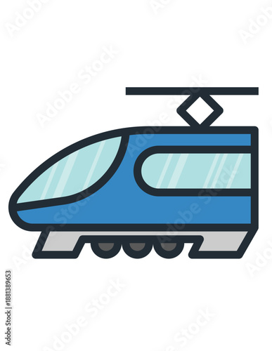 High speed electric train vector icon, modern railway transport illustration in flat outlined style with windows and pantograph, Adobe Illustrator

