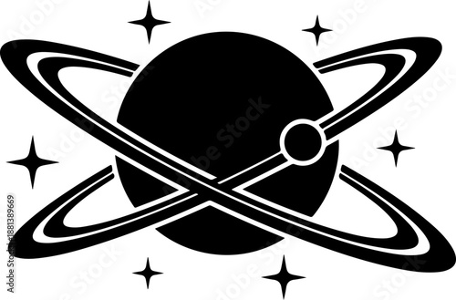 Vintage saturn with sparkle silhouette vector illustration