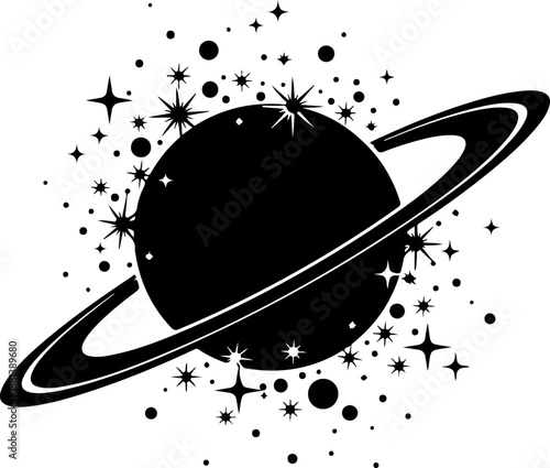 Vintage saturn with sparkle silhouette vector illustration