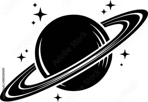 Vintage saturn with sparkle silhouette vector illustration