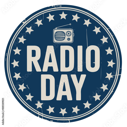 Radio Day Logo with White Stars on Blue Background