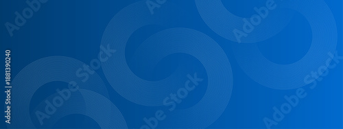 Professional blue background featuring abstract overlapping circular line graphics with a modern tech feel