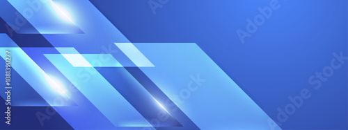 Abstract blue background with slanted geometric rectangles and bright glowing light flares
