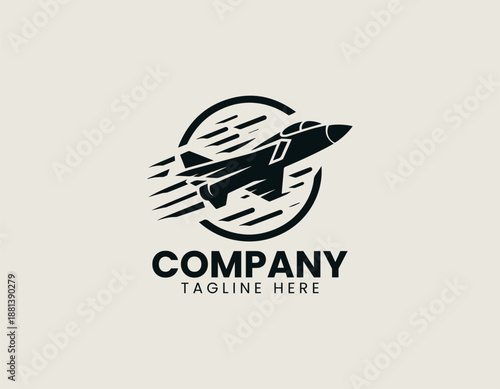 black vector logo illustration of a fighter plane bomber.