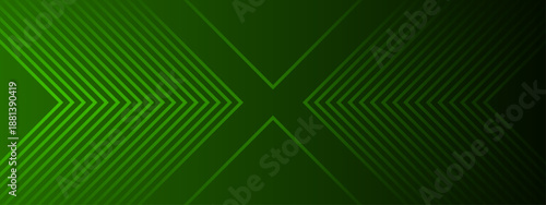 Abstract dark green background with symmetrical geometric arrow lines and gradient