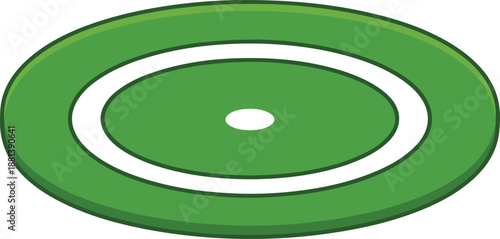 Soccer field center circle vector illustration. Isometric view of a green grass pitch kickoff spot with white line markings, isolated on white background.